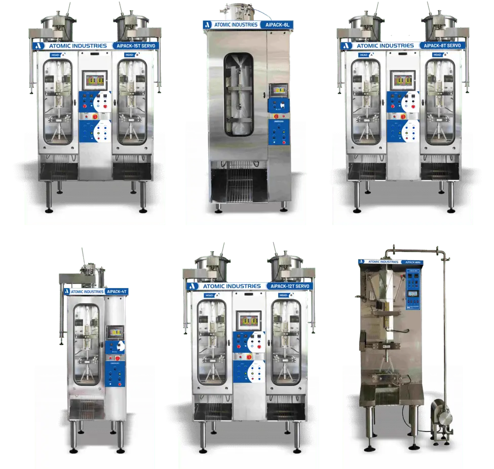 Atomic Industries' catalog of industrial milk pouch packing machinery for small to large-scale dairy plants