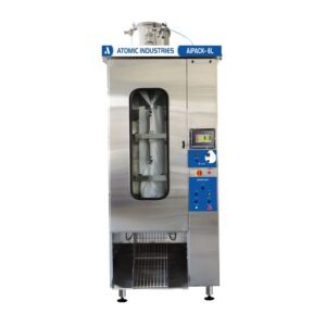 Automatic Vertical Form Fill Seal (VFFS) liquid packaging machine, stainless steel construction, 2000 to 6000ml capacity.